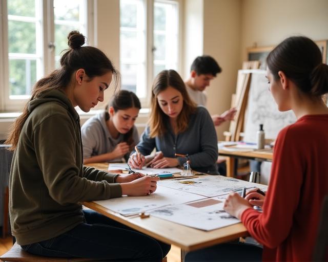 Small group in-person drawing class in Dublin, guided by instructor